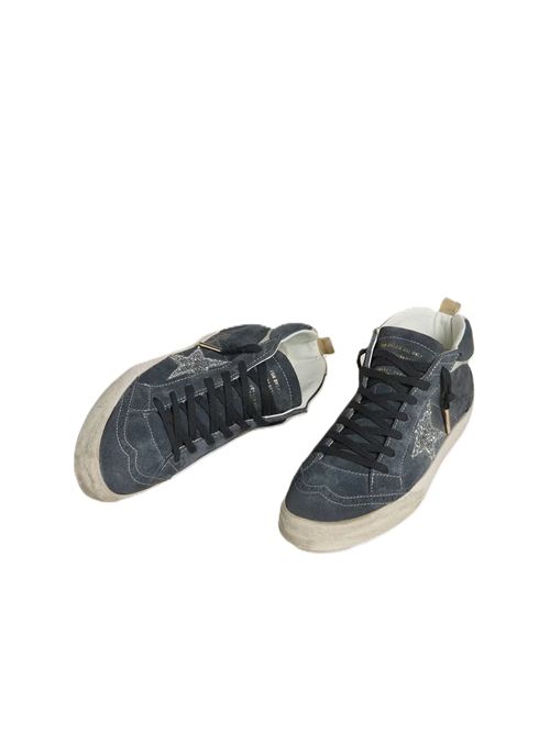 Mid Star Donna in suede blu petrolio con stella in glitter argento e virgola in cotone Golden Goose | GWF00122.F007917.50970BLUE/SILVER/BEIGE